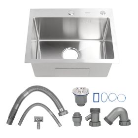 Single Basin Sink Set with Drainer 304 Stainless Steel Vegetables Washing Sink and Hose for Home Kitchen