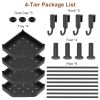 4 Tier Corner Shower Caddy Floor Standing Corner Shelf Carbon Steel Bathroom Storage Rack Organizer Stand with 4 Hooks for Bathroom Bathtub