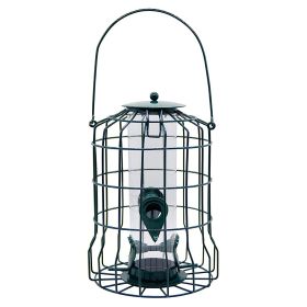 Outdoor Wild Bird Feeder Squirrel-Proof Chew-Proof Metal Hanging Seed Feeder with 4 Feeding Ports for Small Songbirds