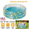 59x21in Inflatable Swimming Pool Blow Up Family Pool For 3 Kids Foldable Swim Ball Pool Center w/ 3 Velvets Water Drain Plug For Indoor Backyard Beach