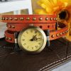 Fashionable Rivet Leather Belt Retro Watch Hand Chain-orangered