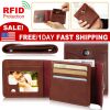 Men’s Wallet PU Leather Bifold Purse Slim RFID Blocking Card Holder Cases w/ 2 ID Window Coin Pocket