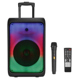 Portable Wireless Party Speaker Party Speaker with with 5 Colorful Lighting Modes TWS FM USB MMC Slot Aux In Recording Mic Priority Trolley Handle 2 W