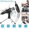 Professional Condenser Microphone Studio Recording Cardioid Microphone w/180° Tripods Pop Filter USB Plug for Podcasting Gaming Chatting