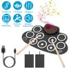 10 Pads Electric Drum Set Foldable 10-Drum Silicon Drum Kit Foldable Electronic Drum Pad Machine with Drum Sticks Headphone Jack Speaker Battery Dual-