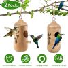 2 Packs Humming Bird Houses for Outside Wooden Hanging Bird Nest Feeder Hand Patio Garden Craft Ornament Decoration