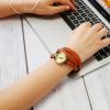 Fashionable Rivet Leather Belt Retro Watch Hand Chain-orangered