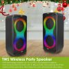 Portable Wireless Party Speaker with 7 Colorful Lights Remote Control Party Speaker with TWS Function FM Radio USB MMC Card Reading Aux In Recording F