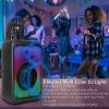 Portable Wireless Party Speaker Party Speaker with with 5 Colorful Lighting Modes TWS FM USB MMC Slot Aux In Recording Mic Priority Trolley Handle 2 W