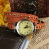 Fashionable Rivet Leather Belt Retro Watch Hand Chain-orangered