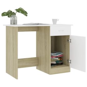 vidaXL Desk White and Sonoma Oak 100x50x76 cm Engineered Wood