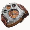 Men’s Quartz Watch Two Time Zone Big Face Military Style Compass Thermometer Decorative Dial PU Leather Strap
