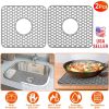 2Pcs Silicone Grid Sink Mat with Central Drain Hole 11.61x13.58Inch Non-Slip Kitchen Stainless Steel Sink Protector Dishwasher Safe