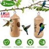 2 Packs Humming Bird Houses for Outside Wooden Hanging Bird Nest Feeder Hand Patio Garden Craft Ornament Decoration