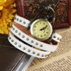 Fashionable Rivet Leather Belt Retro Watch Hand Chain-white