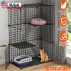 3 Tier Cat Playpen Cage Metal Indoor Cat House Detachable Kitten House with 3 Doors 2 Ladders Large Cat Exercise Place for 1-2 Cats Black