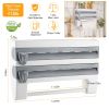 Kitchen Roll Dispenser Paper Roll Holder Plastic Wrap Film Foil Paper Organizer w/ Cutter Wall Mounted for Kitchen Bathroom
