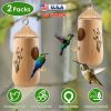 2 Packs Humming Bird Houses for Outside Wooden Hanging Bird Nest Feeder Hand Patio Garden Craft Ornament Decoration