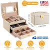 Jewelry Case Organizer 3-layer Lockable Travel Jewelry Box PU Leather Storage Display Case with Mirror Protective for Bracelets Earrings Rings Necklac