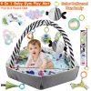 4 In 1 Baby Gym Play Mat Ball Pit Baby Lounger Safety Fence Tummy Time Mat Baby Activity Center with Pillow 18 Balls 9 Toys for 0-3 Years Old