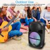 KOCASO Wireless Speaker Portable PA Karaoke System with 15" Subwoofer FM Radio Wired Microphone w/ DJ Lights Remote Control