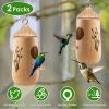 2 Packs Humming Bird Houses for Outside Wooden Hanging Bird Nest Feeder Hand Patio Garden Craft Ornament Decoration