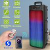 Portable Wireless Party Speaker Dual 8in Colorful Lights DJ PA System with TWS Function FM Radio USB MMC Card Reading Aux In Recording Function Wirele