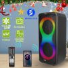 Portable Wireless Party Speaker with 7 Colorful Lights Remote Control Party Speaker with TWS Function FM Radio USB MMC Card Reading Aux In Recording F
