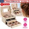 Jewelry Case Organizer 3-layer Lockable Travel Jewelry Box PU Leather Storage Display Case with Mirror Protective for Bracelets Earrings Rings Necklac
