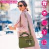 Women’s Soft Leather Handbag Tote Shoulder Crossbody Bag 7 Cells Zipper Purse Handle Bag Phone Cosmetic Bags with 47.64in Straps