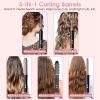 5 in 1 Curling Wand Hair Curling Iron Brush Hair Thermal Brush Curler with 4 Heating Levels 360° Rotatable Cable 5 Interchangeable Barrels 2 Clips Lea