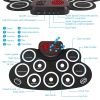 10 Pads Electric Drum Set Foldable 10-Drum Silicon Drum Kit Foldable Electronic Drum Pad Machine with Drum Sticks Headphone Jack Speaker Battery Dual-