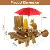 Squirrel Feeder Wooden Squirrel Picnic Table with Umbrella Two Thick Benches for Outside