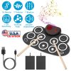 10 Pads Electric Drum Set Foldable 10-Drum Silicon Drum Kit Foldable Electronic Drum Pad Machine with Drum Sticks Headphone Jack Speaker Battery Dual-