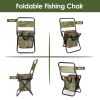 Foldable Fishing Chair With Backrest Built-In Cooler Bag Portable Handle Outdoor Lightweight Fishing Stool For Camping Hiking Hunting