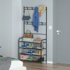 Entryway Coat Hat Rack Shoe Storage Shelf 4 Tier Shoe Rack Freestanding Hall Tree Garment Hanger Stand Clothes Shoe Organizer Combo