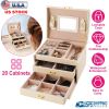 Jewelry Case Organizer 3-layer Lockable Travel Jewelry Box PU Leather Storage Display Case with Mirror Protective for Bracelets Earrings Rings Necklac