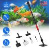 6 In 1 Aquarium Cleaning Tools Fish Tank Cleaner Set with 24.4-37in Handle Gravel Rake Fish Net Algae Scraper Algae Brush Right Angle Sponge Flat Spon