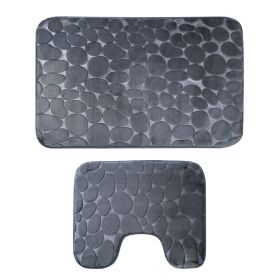 2 Pcs/Set Bathroom Rugs Luxury Flannel Non-Slip Bathroom Rugs Set Soft Pebbles Shower Absorbent Carpet U-Shaped Toilet Mat Washable for Bathroom Entra (Option: BMMemoryFoamMat Grey)