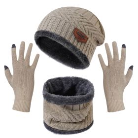 Winter Knitted Hat Scarf Gloves 3Pcs Winter Warm Beanie and Touch Screen Gloves Scarf Set Knit Beanie Skull Cap Neck Warmer Mittens for Men Women (Option: HatScarfGloves Beige)