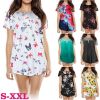 Women Summer Shirts Tops Loose Short Sleeve T Shirts Casual Floral Printed Button Shirts Blouse S-XXL