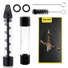 Glass Blunt Pipe Twisty 7-in-1 Grinder Blunt Kit w/ Smoking Metal Tip Cleaning Brush (Option: SmokingTwistyPipe Black)