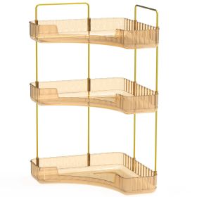 Bathroom Countertop Organizer 3 Tier Corner Makeup Storage Shelf Vanity Cosmetic Perfume Tray Clear Corner Rack for Bedroom Bathroom Kitchen (Option: Organizer 3TierGold)