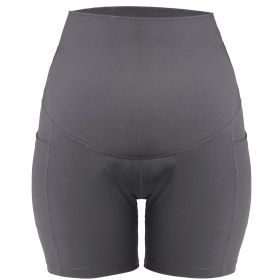 Women Maternity Shorts Seamless Pregnancy Underwear Shapewear Fitness Yoga Running Shorts High Waist Over The Belly Pants with Two Side Pockets (Option: PregnantShorts GRYL)