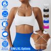 Women Cross Back Sport Bras Padded Strappy Crop Open Back Low Impact Bras Sexy Fitness Tank Tops with Removable Pads Thin Straps for Gym Yoga Workout