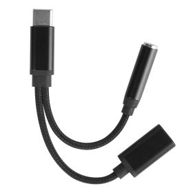 USB Type C to 3.5mm Aux Audio Charging Adapter Braided TPE Metal Shell Headphone Jack Splitter Cable Wire Charger (Option: USBCAuxCable 2In1BK)