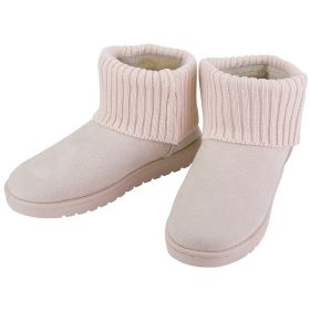 Women Lady Snow Boots Suede Mid-Calf Boot Shoe Short Plush Warm Lining Shoes w/ Anti-slip Rubber Base Knitting Design (Option: GiftWomenKnitSnowBoot Beige72620)