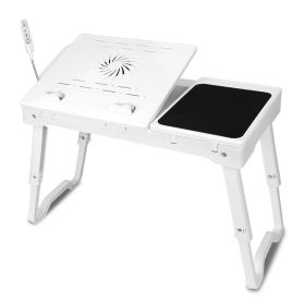 Foldable Laptop Table Bed Notebook Desk w/Cooling Fan Mouse Board LED light 4 x USB Ports Breakfast Snacking Tray with Storage Groove For Home Office (Option: LaptopTable White)