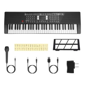 61 Keys Digital Music Keyboard Electric Piano Electronic Musical Instrument Kids Learning Keyboard with Stand Light Up Keys Microphone for 3-12 Year O (Option: Piano BlackWLight)