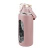 64Oz Glass Water Bottle Sports Water Bottle Motivational Water Bottle Water Intake Tracker Bottle with Straw Time Marker Silicone Sleeve Handle for Gy